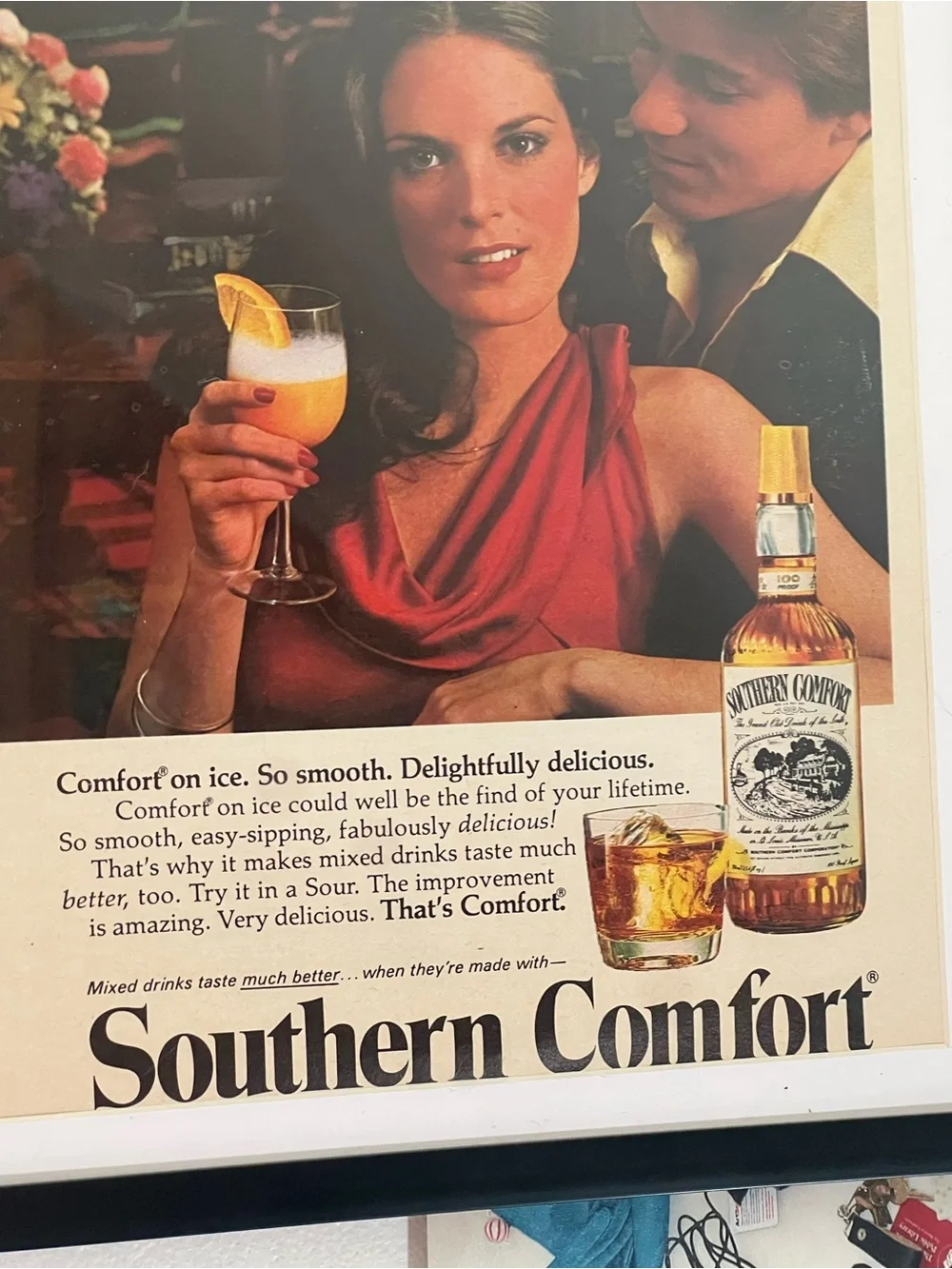 Vintage Southern Comfort Advertisement Framed Art Ad Home Decor Alcohol Bar